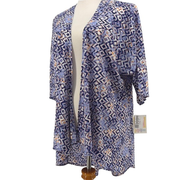 LuLaRoe Sweaters - LuLaRoe‎ Lindsay Kimono Cardigan Geometric Diamond Abstract Blue Purple Small
